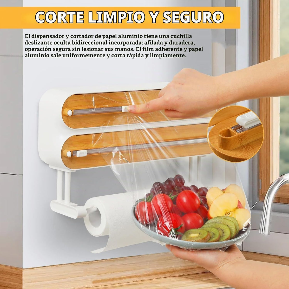 Dispensador Magnético 3 en 1 para Film, Aluminio y Papel Absorbente