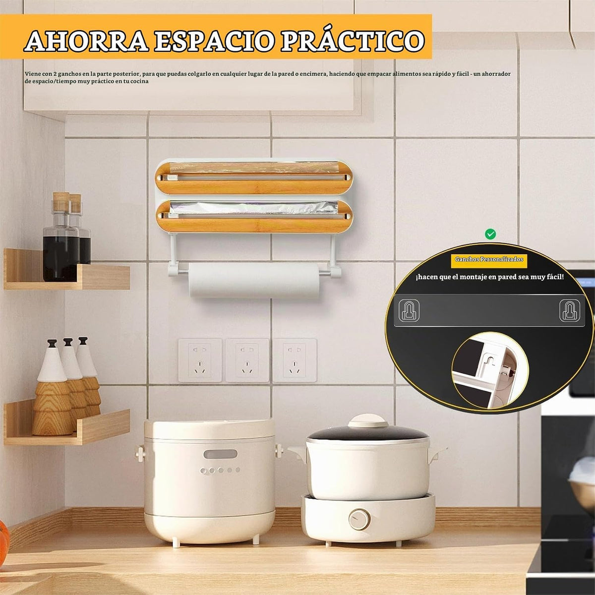 Dispensador Magnético 3 en 1 para Film, Aluminio y Papel Absorbente