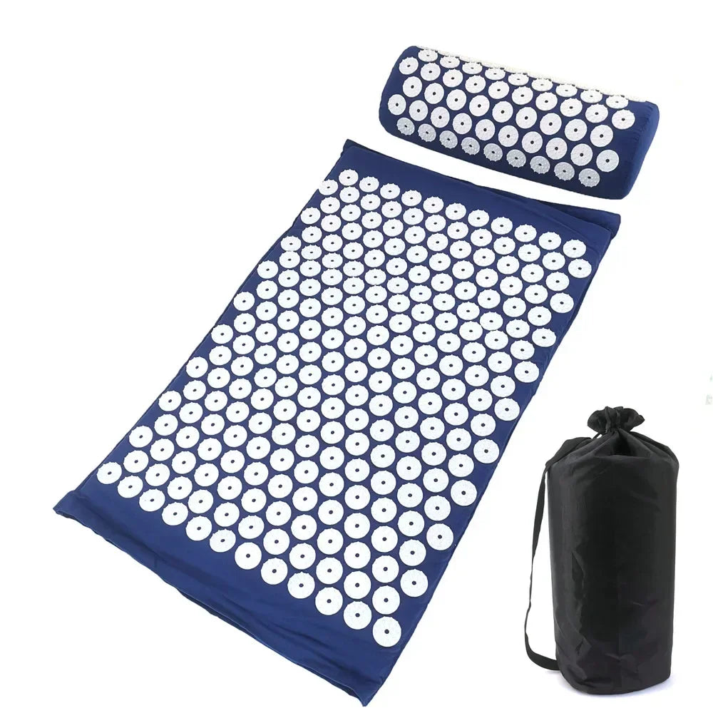 Esterilla de acupresión azul con almohada y bolso