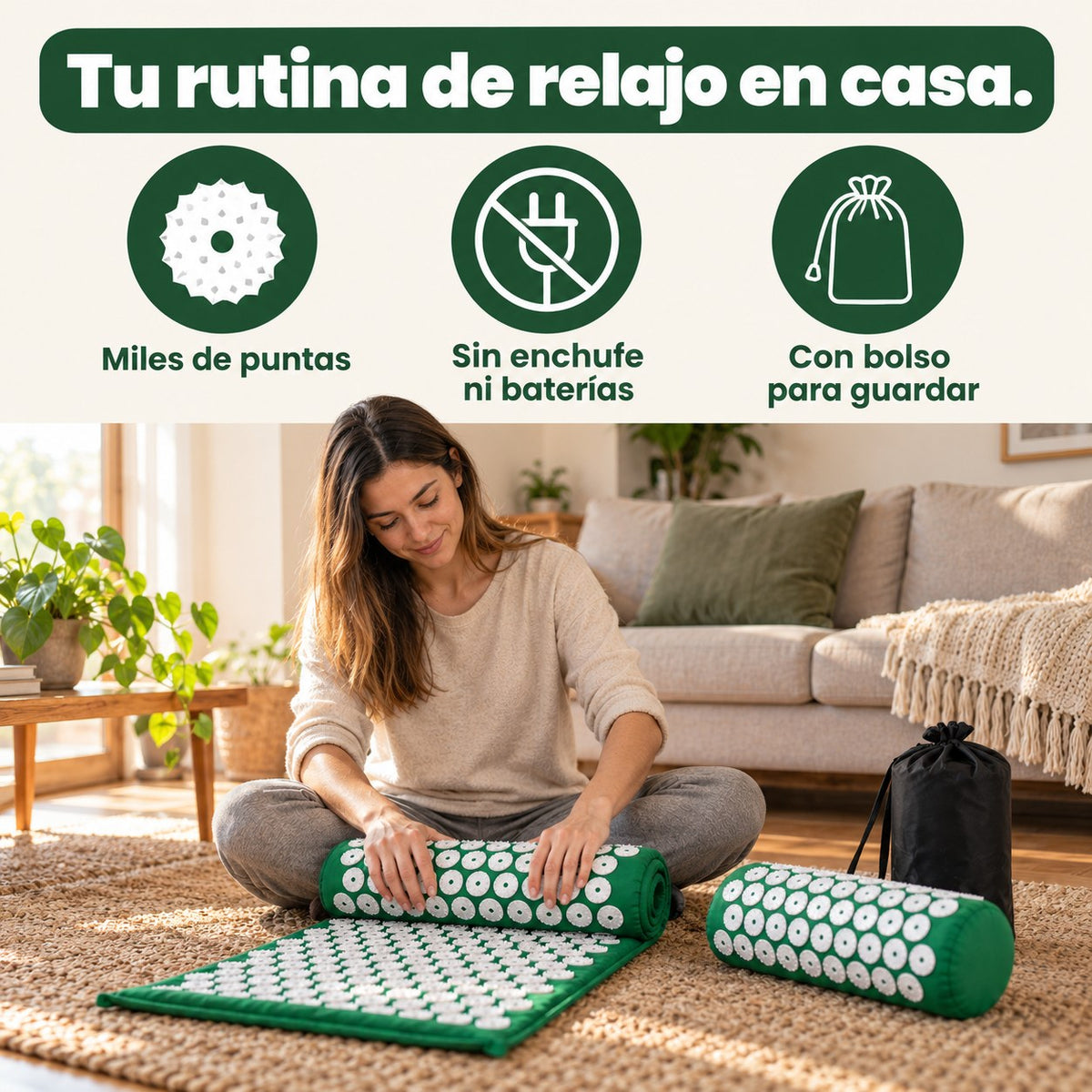 Beneficios de la esterilla de acupresión: miles de puntas, sin enchufe y con bolso